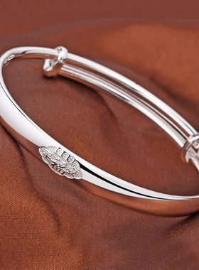 平安福字银手镯纯银女推拉式实心简约民族风足银手环银镯子