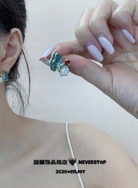 【甜糖】10.11/pm20:05上新 法式油画艺术彩绘蝴蝶玛瑙玉石耳钉