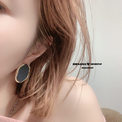 纯银气质纯黑不规则线条感耳饰女
