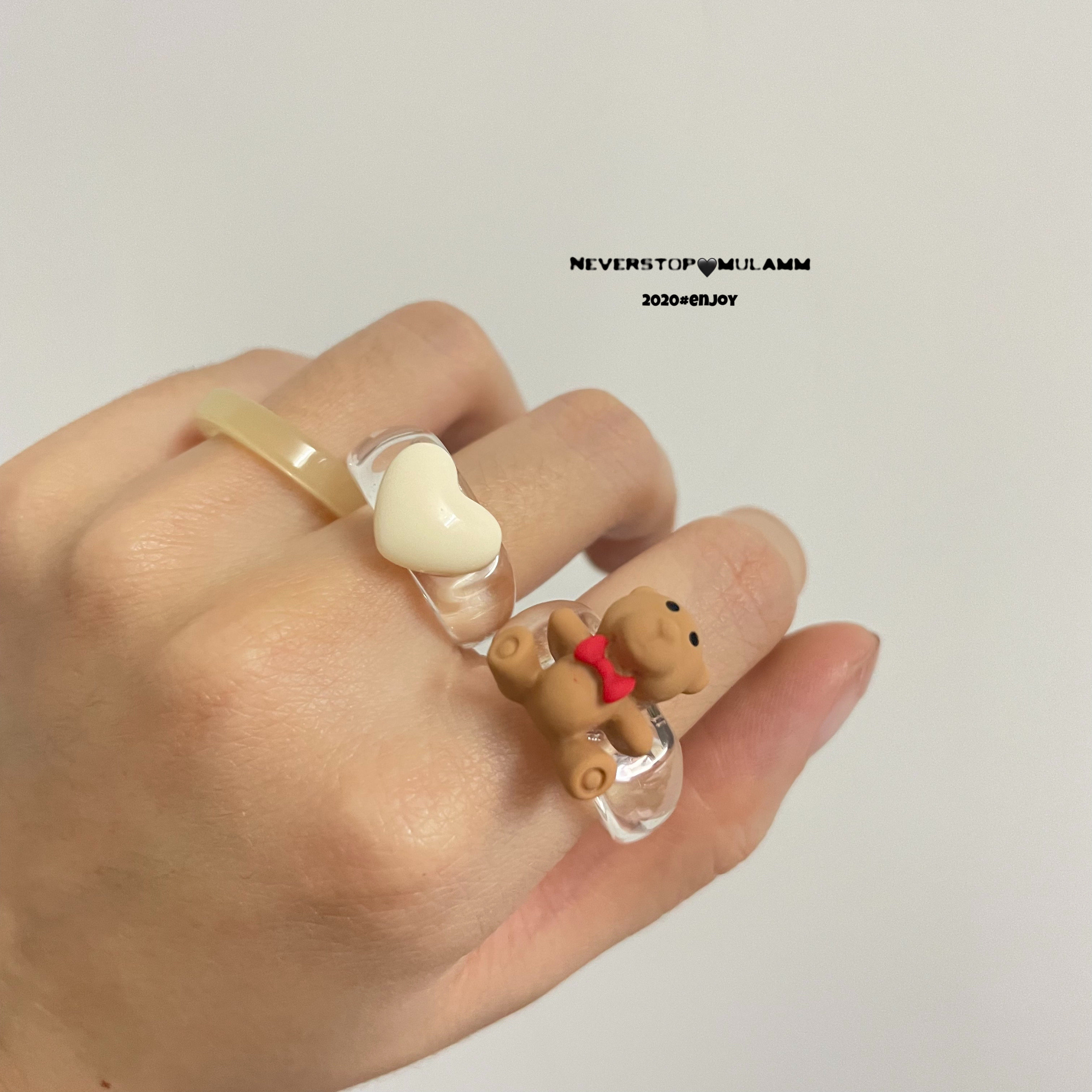 【Neverstop】韩国东大门设计ins小熊爱心亚克力透明戒指