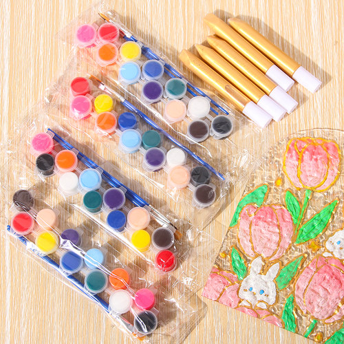 玻璃杯diy材料套装透明颜料条手工彩绘画防水免烤勾线笔丙烯颜料