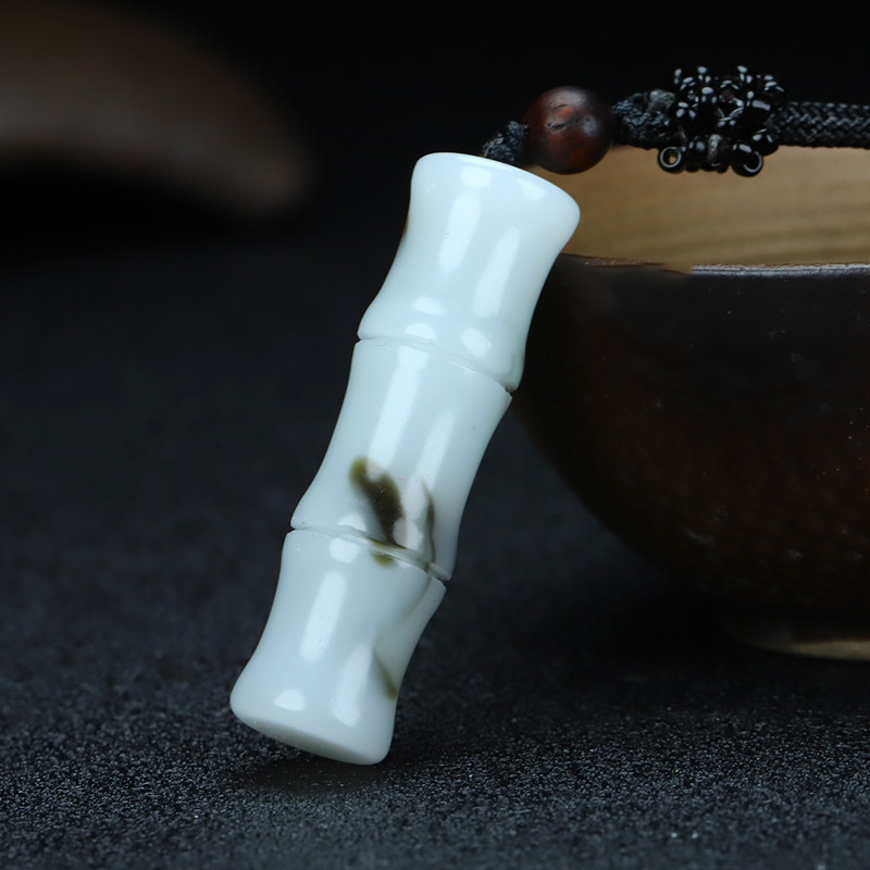 和田玉竹子吊坠节节高玉坠青花玉竹节挂件男女玉石竹报平安项链坠