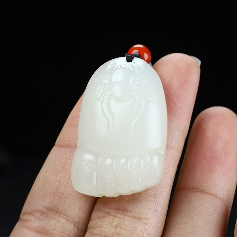 新疆和田玉知足常乐小脚丫吊坠挂件白玉足行天下玉佩玉石脚丫玉坠