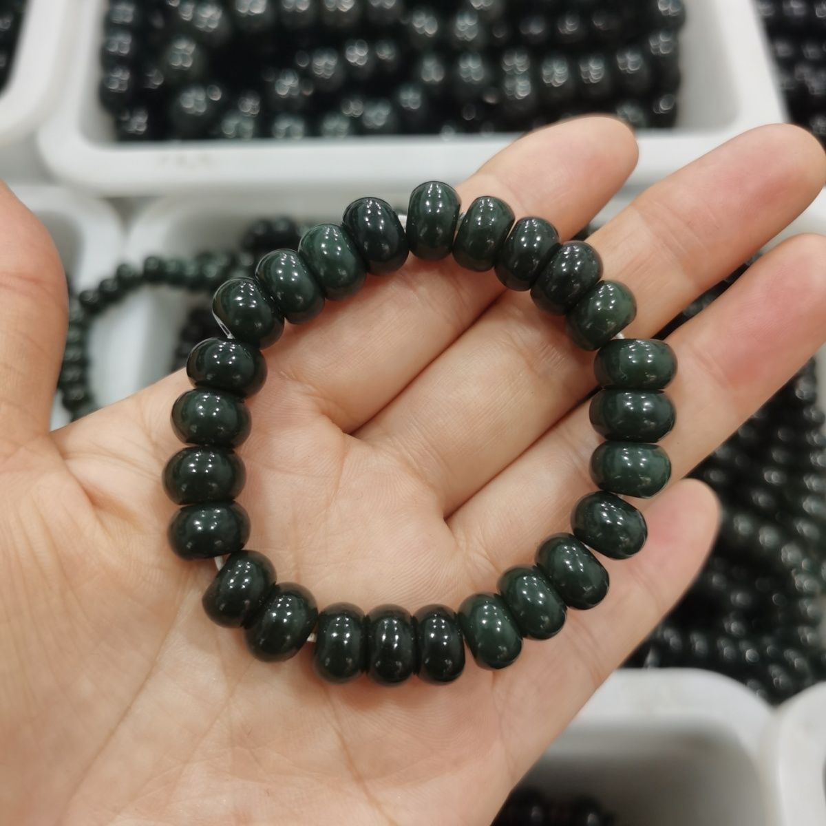 纯天然西藏药王石算盘珠子手链挂件男女款玉石手串10×7mm手把件