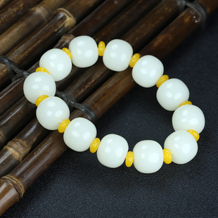 新疆和田玉手串挂件白玉老型珠手链原石桶珠手饰情侣款玉石手挂饰