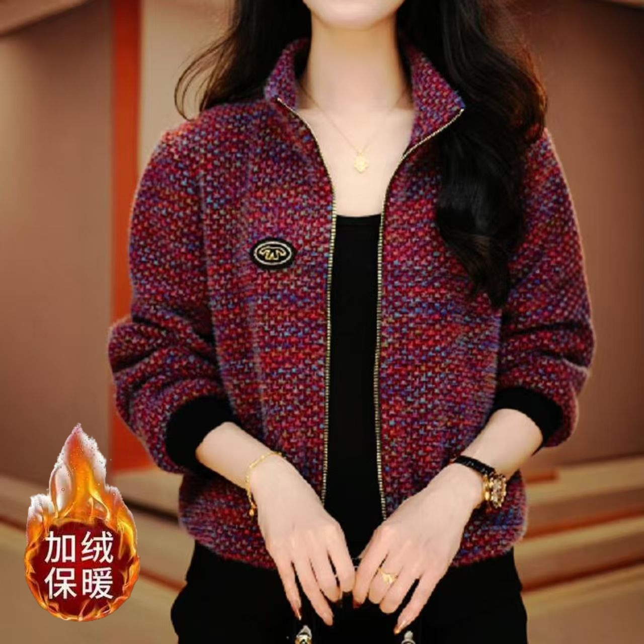 冬季新款中年妈妈洋气加绒保暖外套女士冬装气质休闲百搭加厚棉衣