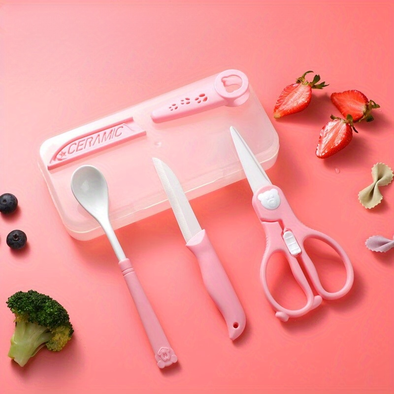 辅食剪刀陶瓷剪婴儿宝宝食物剪子可剪肉便携儿童工具勺子专用套装