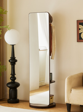 实木全身镜可旋转移动试衣镜落地家用穿衣镜卧室带挂衣架一体镜子
