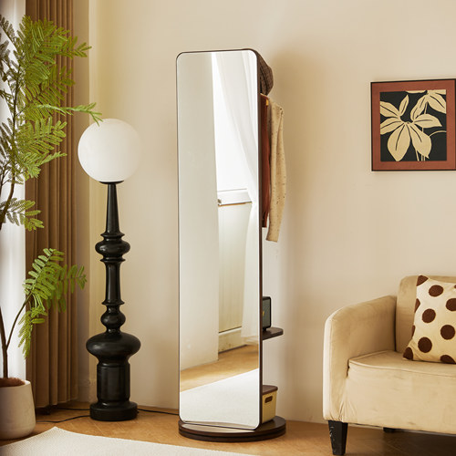 实木全身镜可旋转移动试衣镜落地家用穿衣镜卧室带挂衣架一体镜子
