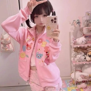 现货日系甜美可爱mezzopiano复刻童趣乐园印花连帽卫衣女儿服外套