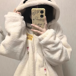 日系可爱凯蒂猫hellokitty羊羔绒外套女秋冬宽松慵懒风bf棉衣棉服