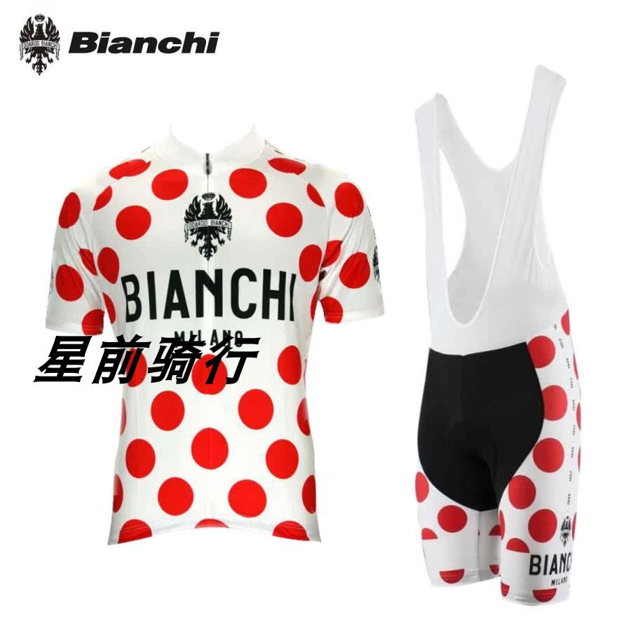 2016圆点老款bianchi男款公路车夏季骑行服短袖自行车上衣背带裤