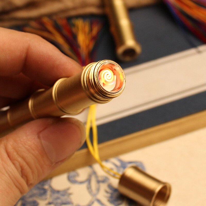 黄铜竹节火折子一吹即燃点烟器便携式打火机男性个性潮流礼物配饰