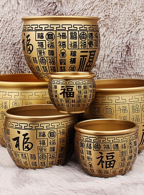黄铜精雕聚宝百福缸聚财家居客厅纳福聚宝盆米缸地摊桌面摆件