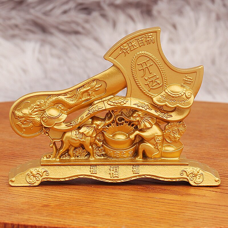 沙金镇宅斧头摆件玄关收银台元宝如意开运吉象斧开业礼品