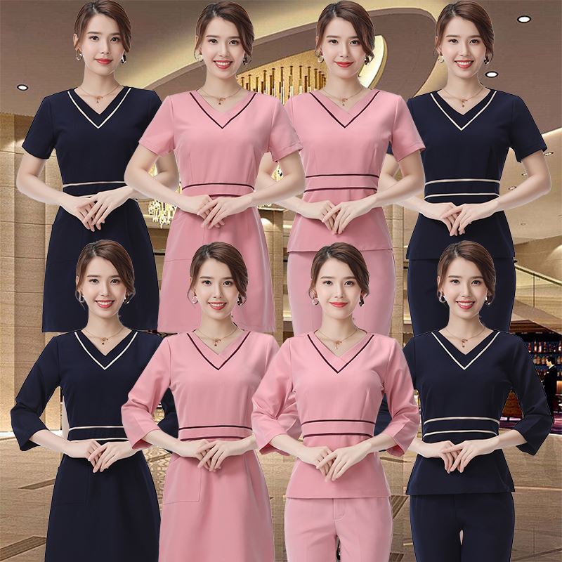 新款美容师工作服连衣裙美容院前台工装职业女裙套装秋冬技师服装 云翔优选