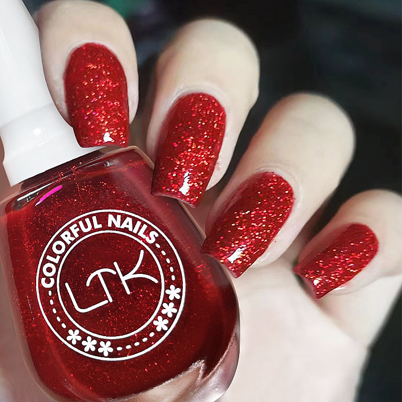 亮晶晶指甲油免烤持久快干闪光酒红珠光美甲套装防水不可剥美甲油
