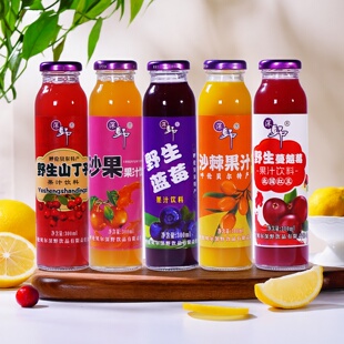 野生蓝莓果汁300ml*8瓶沙果汁沙棘果汁野生蔓越莓汁野生山丁子汁