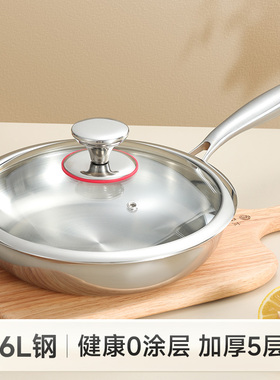 无涂层316不锈钢平底锅家用不沾锅加厚燃气电磁炉专用牛排煎锅