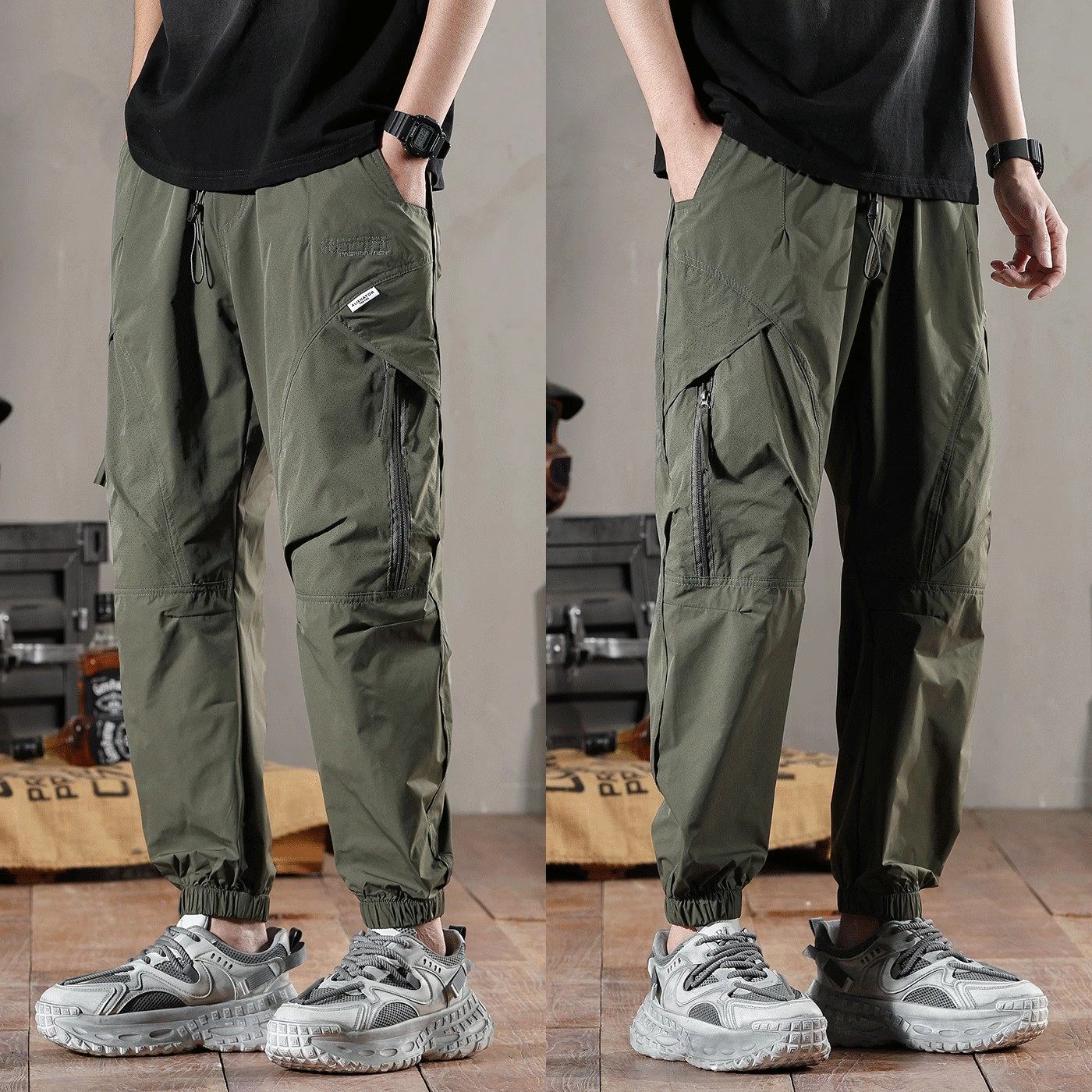 工装裤男束脚潮牌户外秋季薄款速干哈伦裤潮流青年军绿显瘦休闲裤,男装,休闲裤,淘宝优惠券,粉丝福利购,淘宝优惠卷