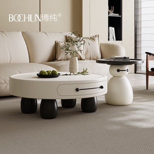 博纯雪人茶几客厅家用奶油风小户型圆形边几组合黑白艺术设计感