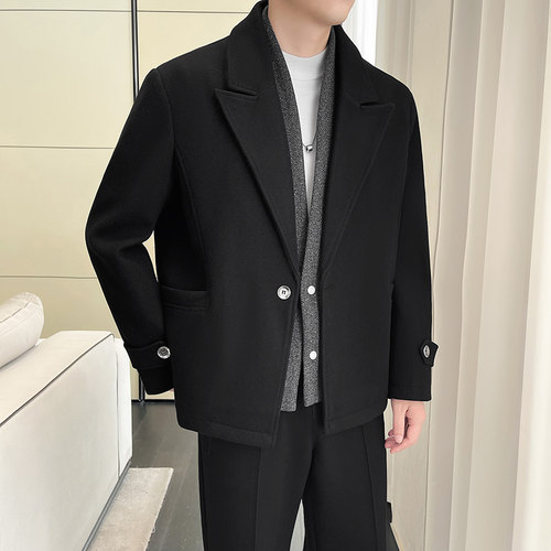 冬季毛呢外套男加棉假两件呢子夹克男秋2025新款简约轻奢加1223u