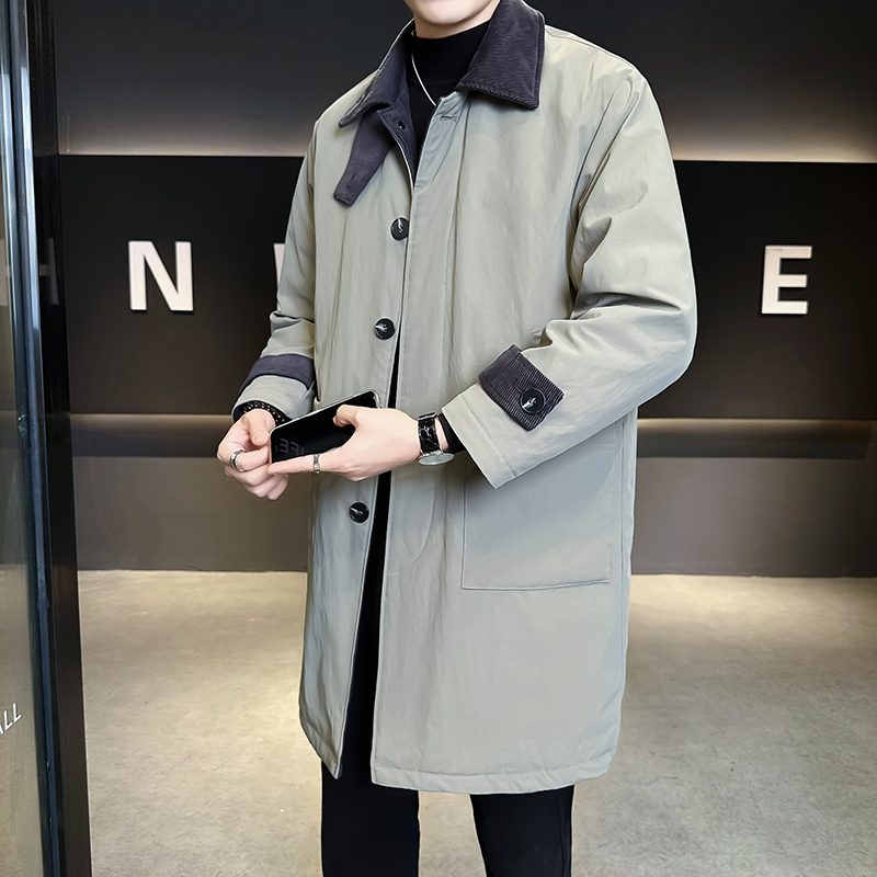 爆款中长款羽绒服男冬季2025新款翻领拼接高级感宽松保暖羽绒外套