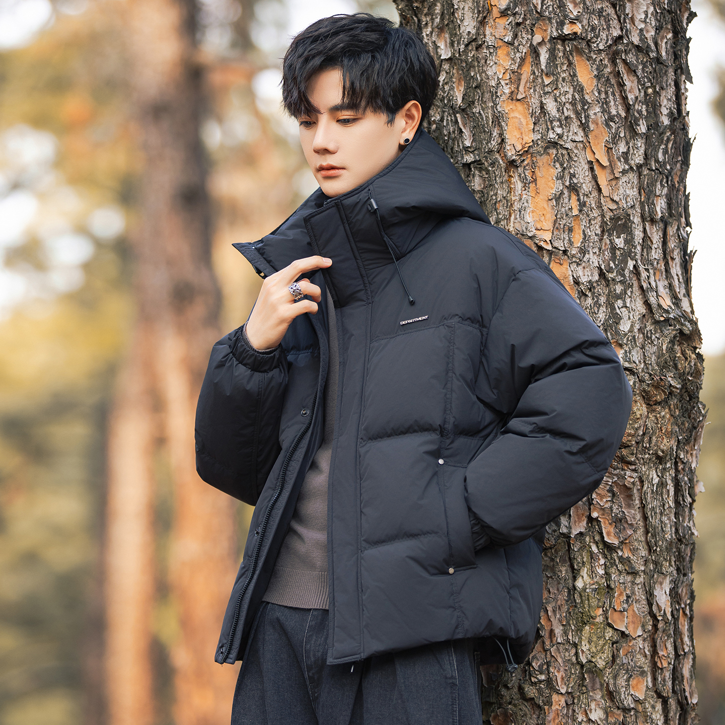 爆款连帽羽绒服男冬季2025新款潮牌痞帅加厚保暖宽松面包服外套男