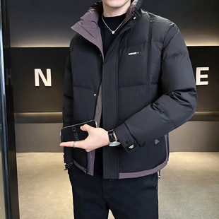 立领羽绒服男冬季 潮牌痞帅加厚保暖高级感拼色羽绒男外套 2025新款