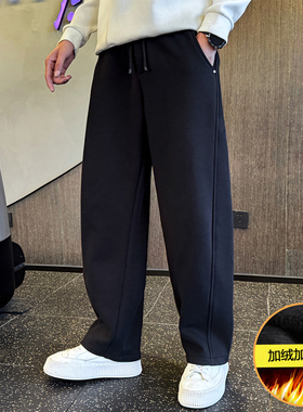 加绒休闲裤子男秋冬2025新款潮流痞帅加厚卫裤直筒运动裤男弯刀裤