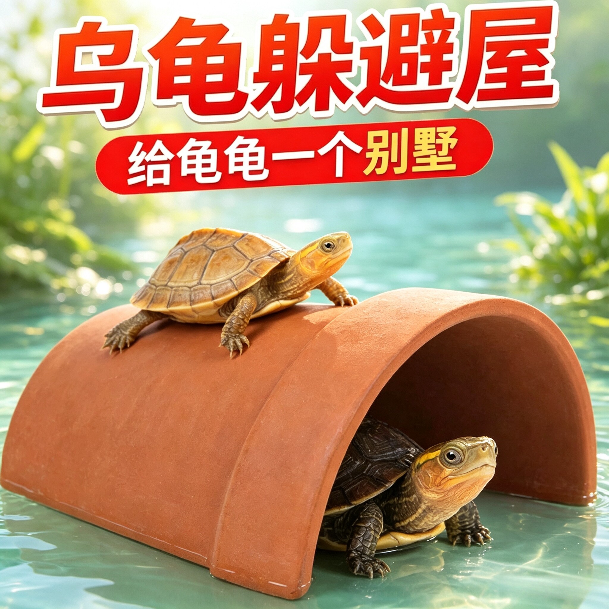 乌龟躲避屋养黄缘天然瓦片晒台爬宠六角恐龙洞穴鱼缸装饰造景用品