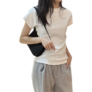 白色棉质亲肤正肩显瘦T恤女打底衫 春夏西装 内搭修身 基础上衣短袖