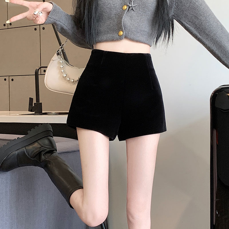 丝绒短裤秋冬外穿黑色金丝绒短裤女2026春季靴裤高腰显瘦打底裤