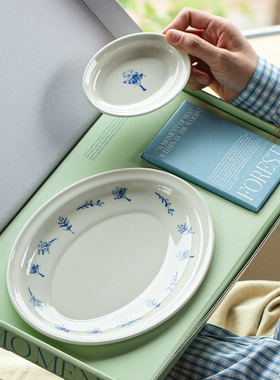 韩国代购momur新品森林系列树纹陶瓷餐盘碗碟早餐面包盘椭圆盘