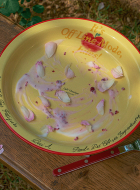 韩国正品Hotel 827新品彩色拼色陶瓷复古大浅盘盘平盘酸奶谷物碗