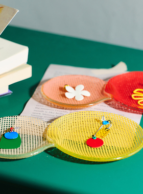 韩国Eding彩色方格复古耐热玻璃托盘餐盘家用玻璃水果盘