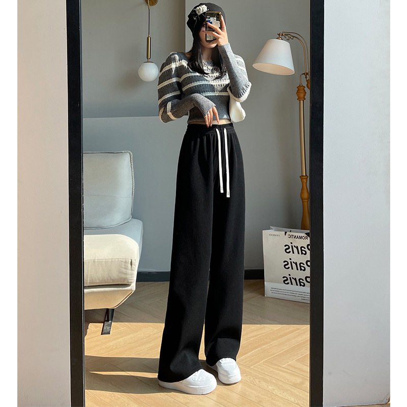 果蔓羽新款秋季雪尼尔灯芯绒阔腿裤女显瘦休闲裤垂感直筒裤不加绒