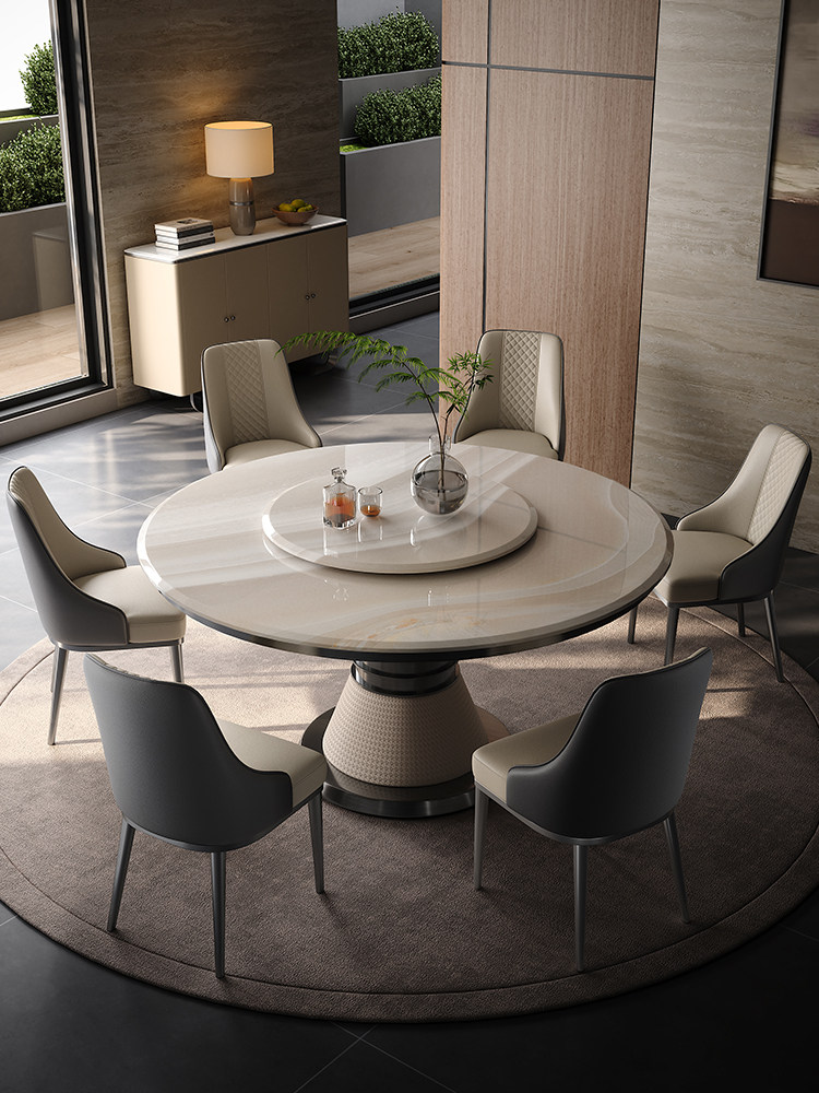 意式轻奢家用圆桌带转盘高级感现代简约设计师款微晶石大理石餐桌,住宅家具,大理石餐桌,淘宝优惠券,粉丝福利购,淘宝优惠卷
