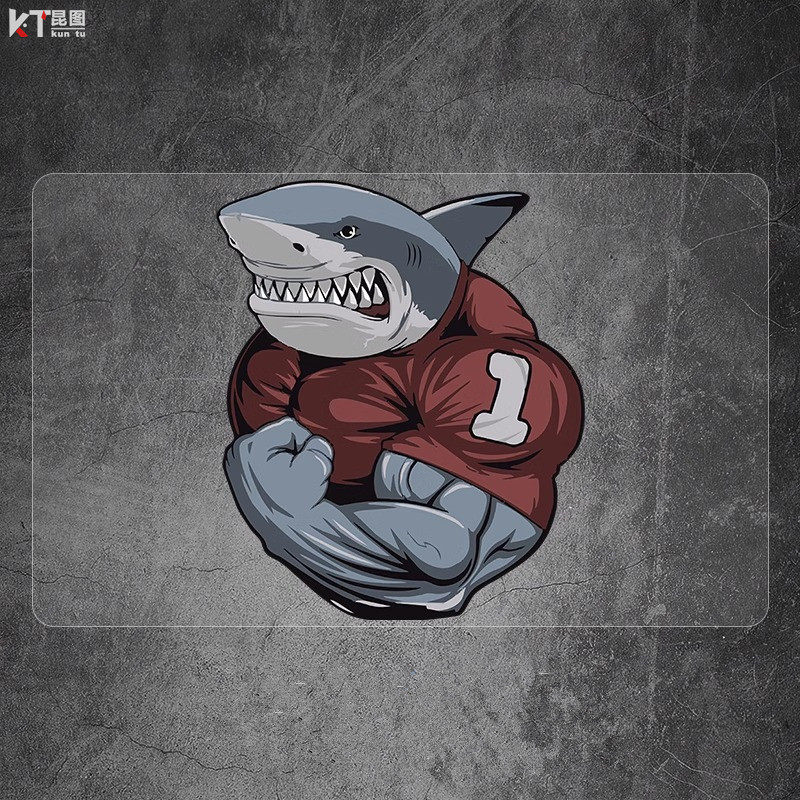 肌肉鲨鱼贴纸创意个性装饰遮挡划痕卡通车贴电动摩托车防水反光贴