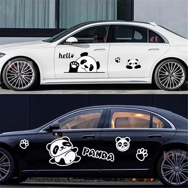 汽车贴纸可爱卡通小熊猫车贴改装车身车门拉花划痕遮挡装饰贴纸画