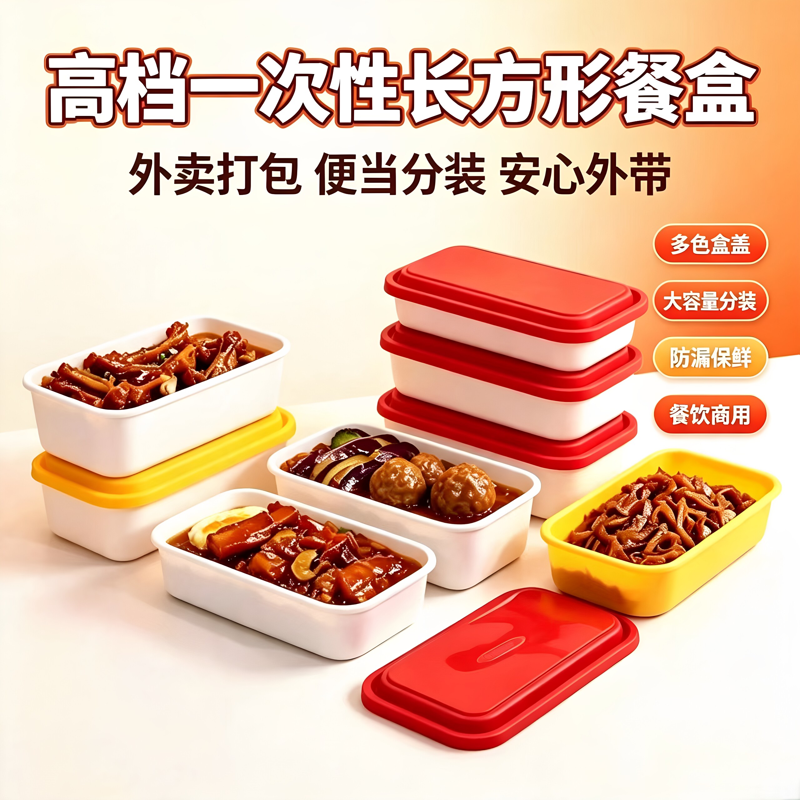 高档一次性餐盒长方形食品级外卖饭盒带盖加厚高档商用塑料打包盒