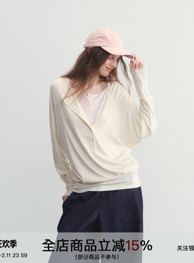 SPEAR YOUTH“一端在彼”莱赛尔天丝慵懒蝙蝠袖T恤假两件长袖上衣