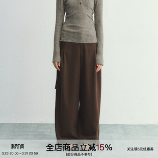 宽松显瘦垂感直筒裤 SPEAR 厚毛呢抽褶系带阔腿裤 都市fit YOUTH