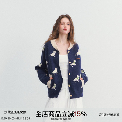 SPEARYOUTH开衫小狗提花针织衫