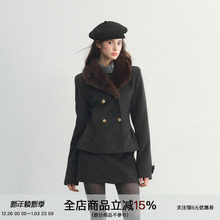 SPEAR YOUTH“old-time”羊毛毛呢外套可拆卸毛领排扣西装棉服