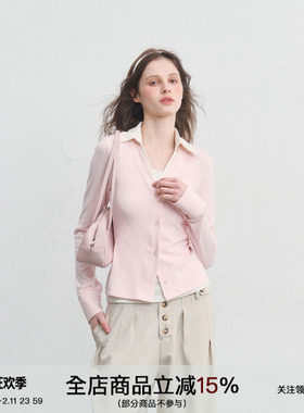 SPEAR YOUTH“浪漫存档”假两件收腰v领打底撞色拼接修身衬衫上衣