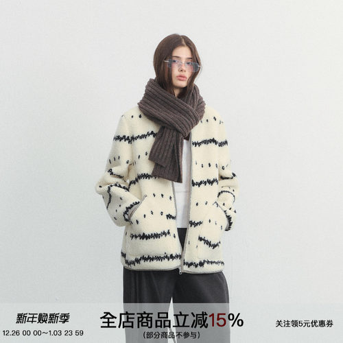 北欧简约拉链上衣波浪点羊羔毛