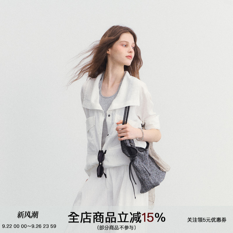 SPEARYOUTH透气亚麻大方领衬衫