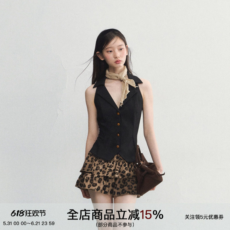 SPEAR YOUTH“Luna”蕾丝拼接衬衫西装背心v领弹力收腰马甲上衣