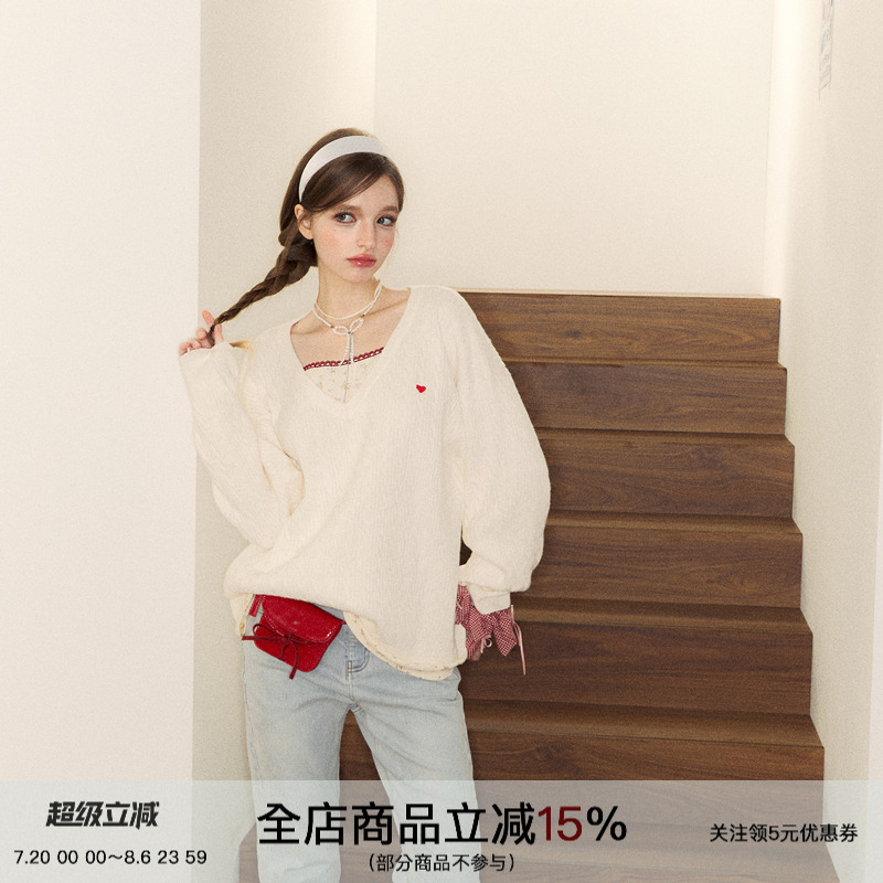 SPEARYOUTH甜美宽松拼接毛衣